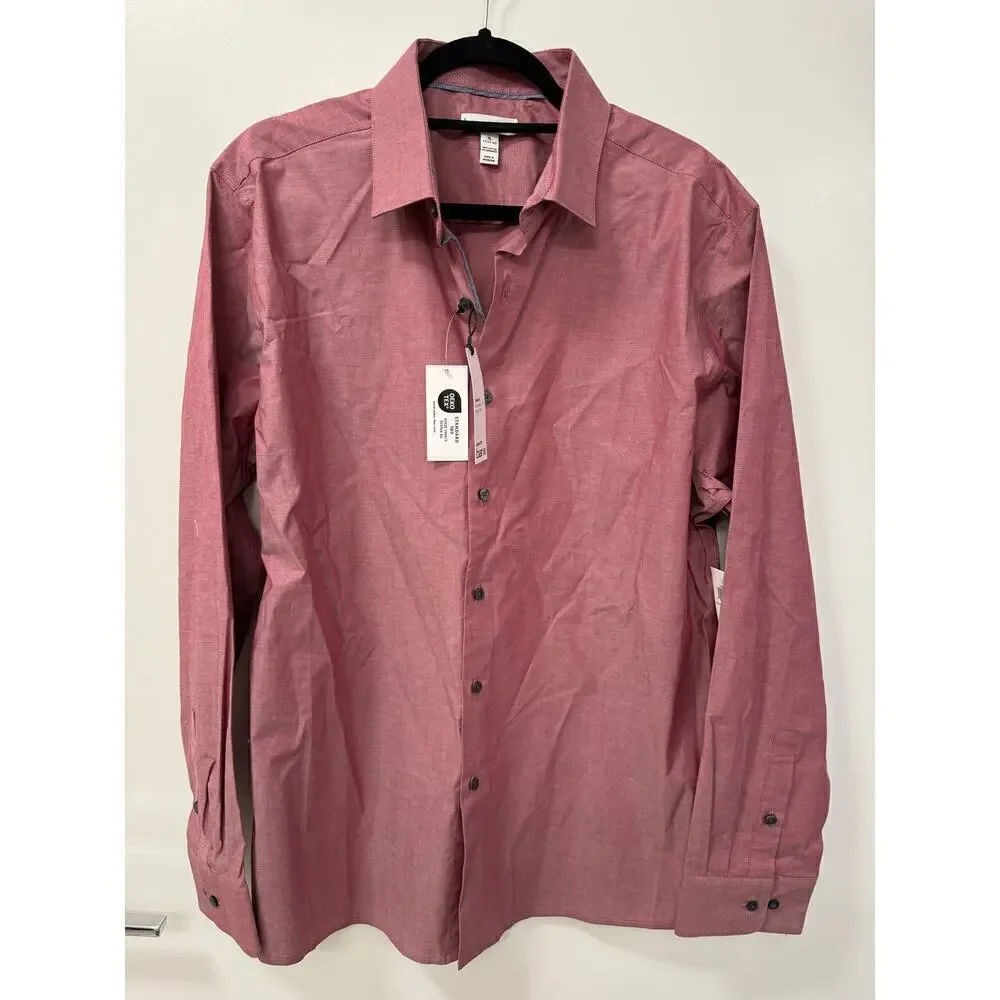 Bar III Men's NWT XL Pink Red Salmon Button Down Dress Shirt Slim fit Stretch